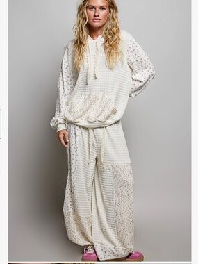 🎉 POL “ AUTUMN 2 “ POL RIBBED PATCHWORK 2 PIECE SET PANTS & TOP
